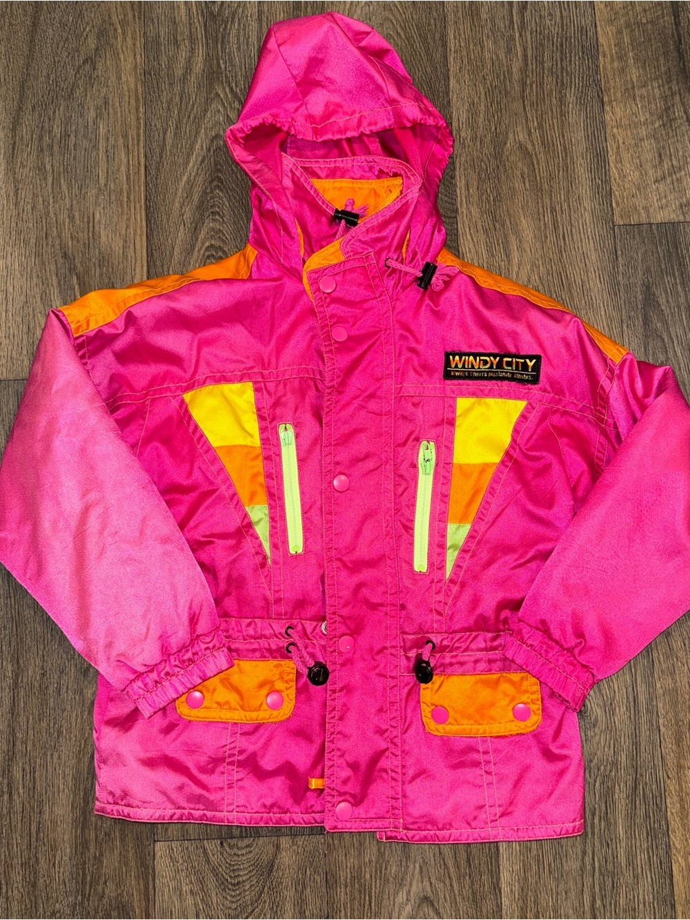 Windy City Neon Pink Ski Jacket with Yellow & Orange Accents